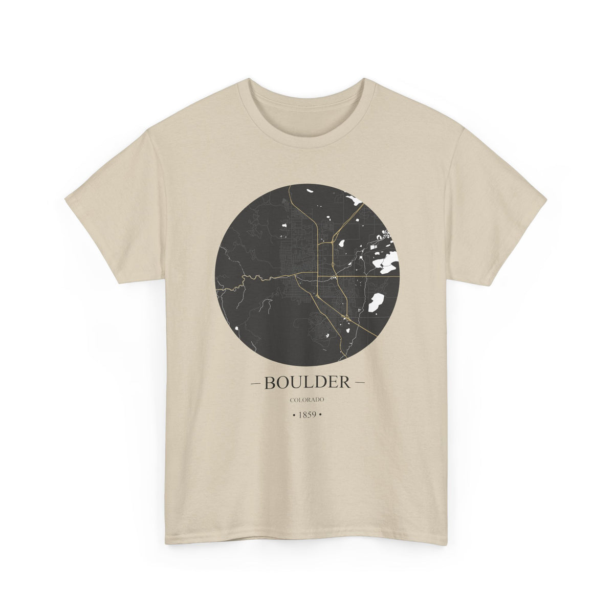 Boulder, Colorado 1859 Founders City Map Unisex Heavy Cotton Tee, Express Delivery available