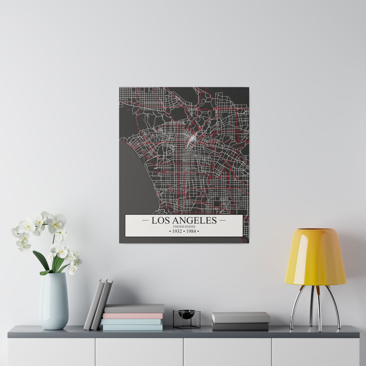 Los Angeles, United States 1932 & 1984, Color Map, Matte Canvas, Stretched, 0.75"