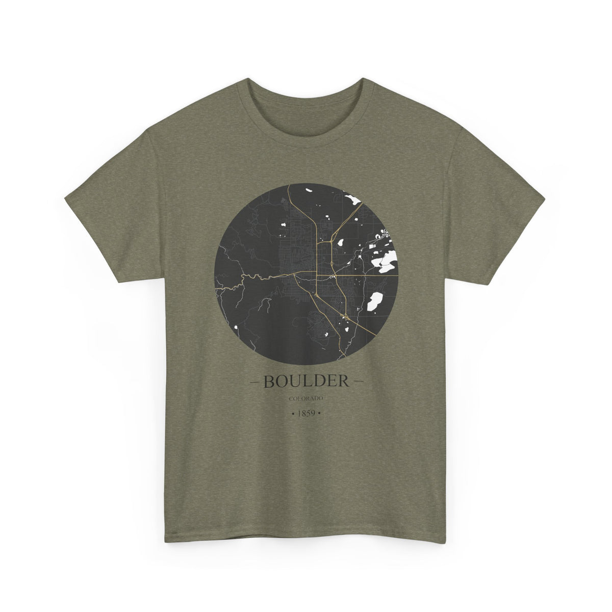 Boulder, Colorado 1859 Founders City Map Unisex Heavy Cotton Tee, Express Delivery available