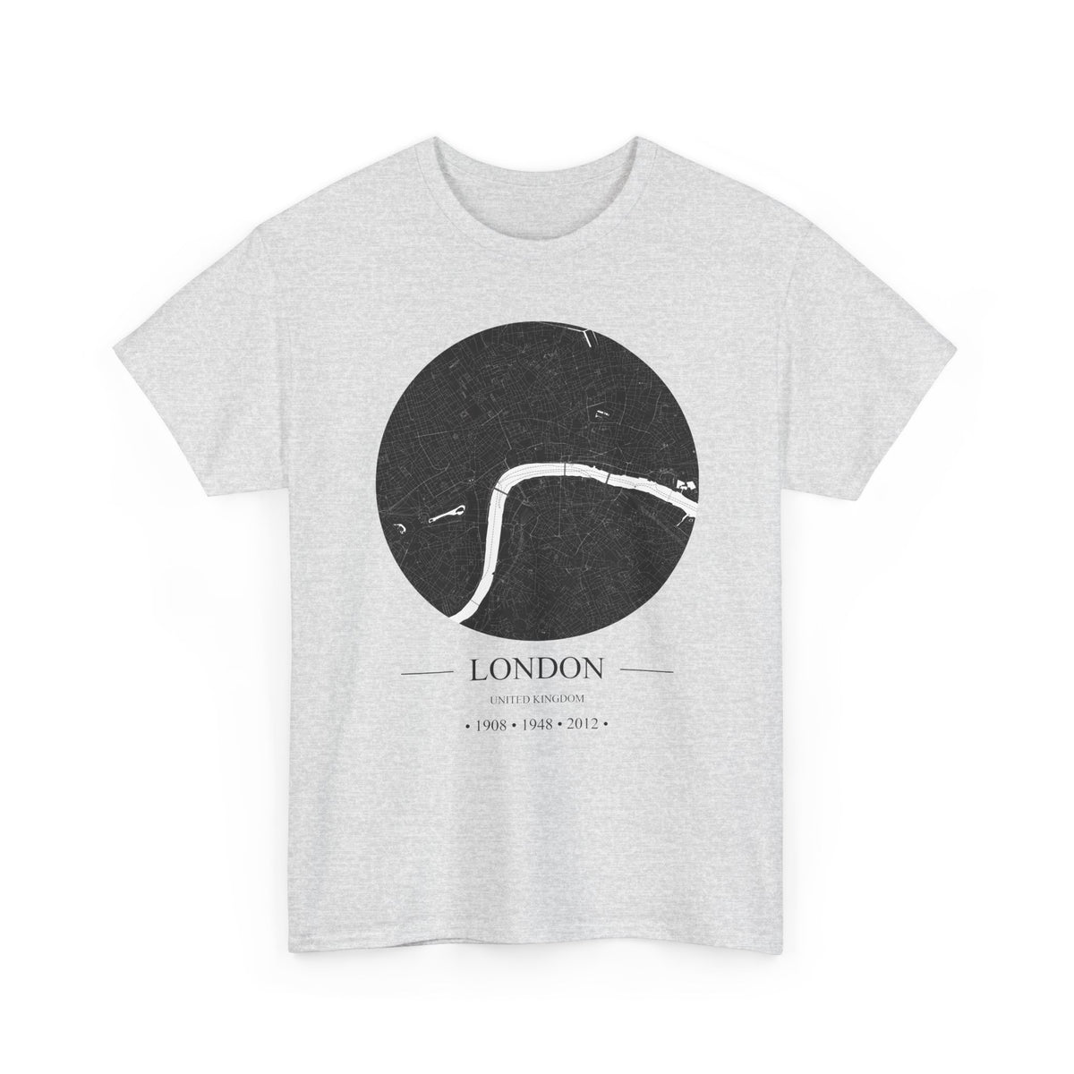 London, United Kingdom 1908, 1948 & 2012 Olympic Host City Map Unisex Heavy Cotton Tee