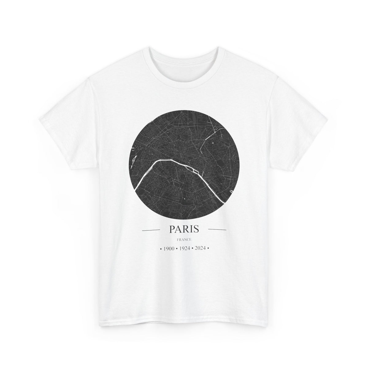 Paris, France 1900, 1924 & 2024 Olympic Host City Map Unisex Heavy Cotton Tee