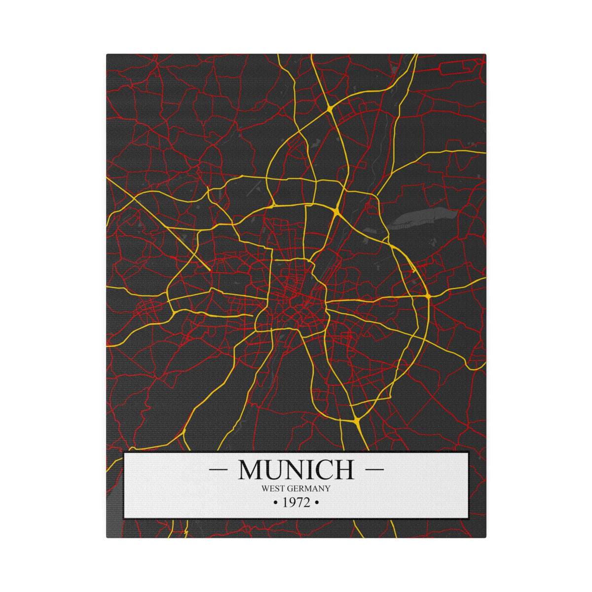Munich, West Germany 1972, Color Map, Matte Canvas, Stretched, 0.75"
