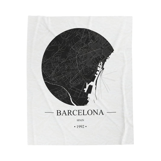 Barcelona, Spain 1992 Olympic Host City Map Velveteen Plush Blanket