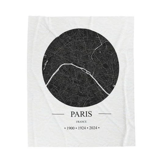 Paris, France 1900, 1924 & 2024 Olympic Host City Map Velveteen Plush Blanket