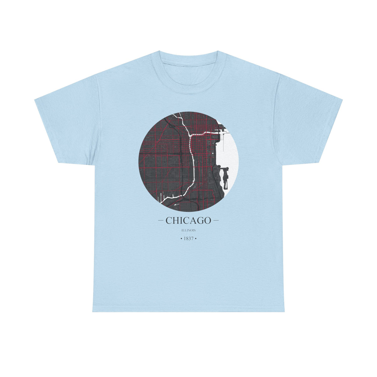 Chicago, Illinois 1837 Founders City Map Unisex Heavy Cotton Tee, Express Delivery available