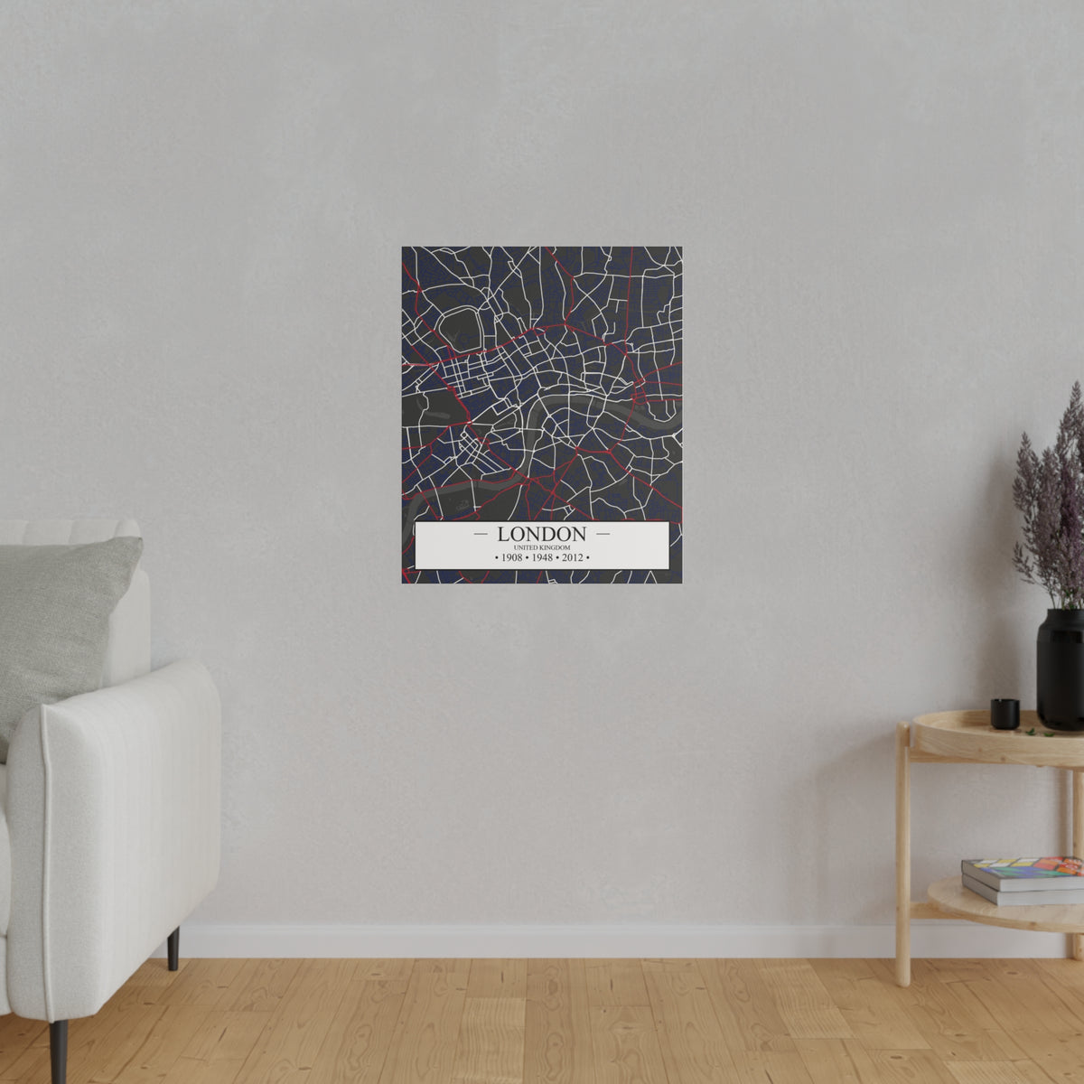 London, United Kingdom 1908, 1948 & 2012, Color Map, Matte Canvas, Stretched, 0.75"