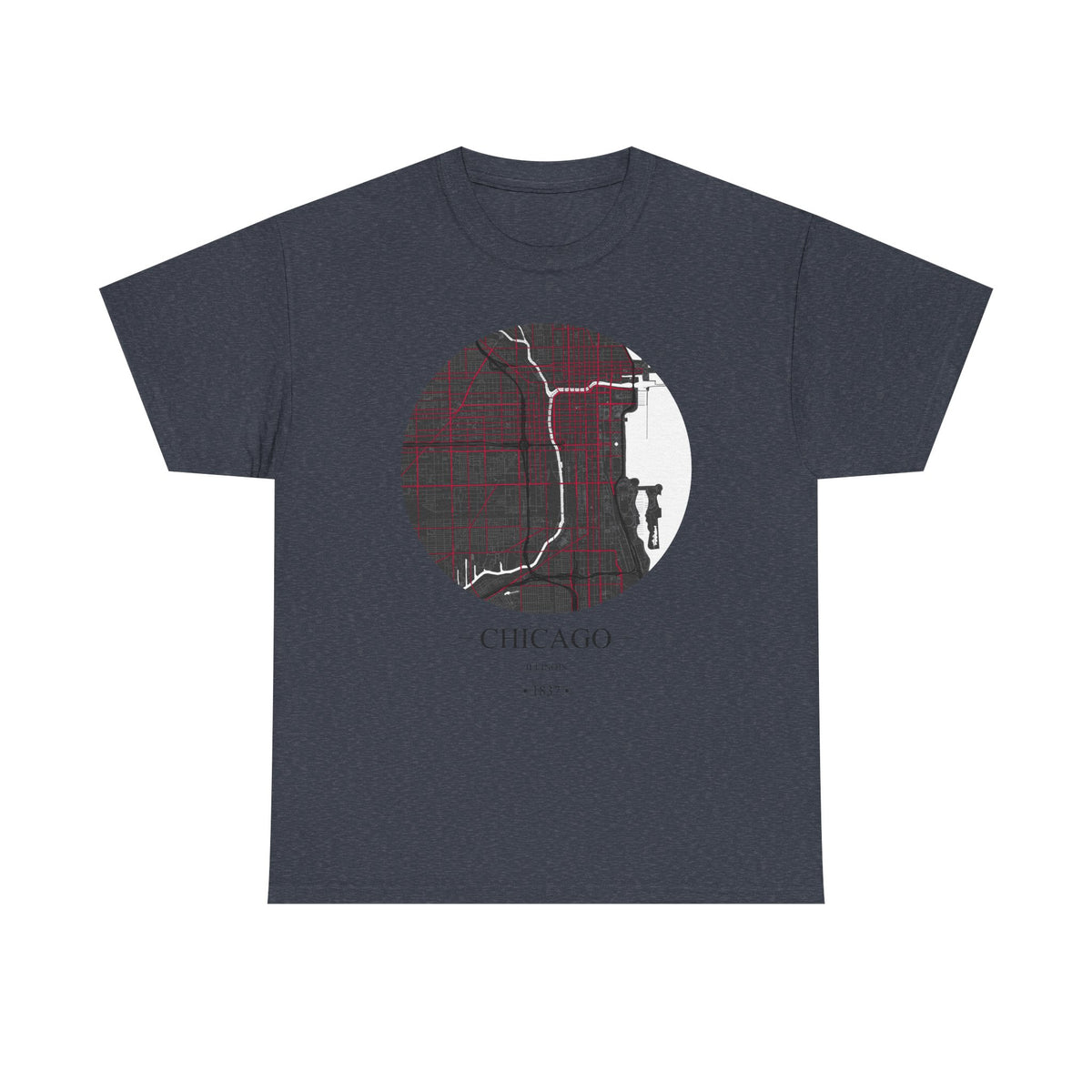 Chicago, Illinois 1837 Founders City Map Unisex Heavy Cotton Tee, Express Delivery available