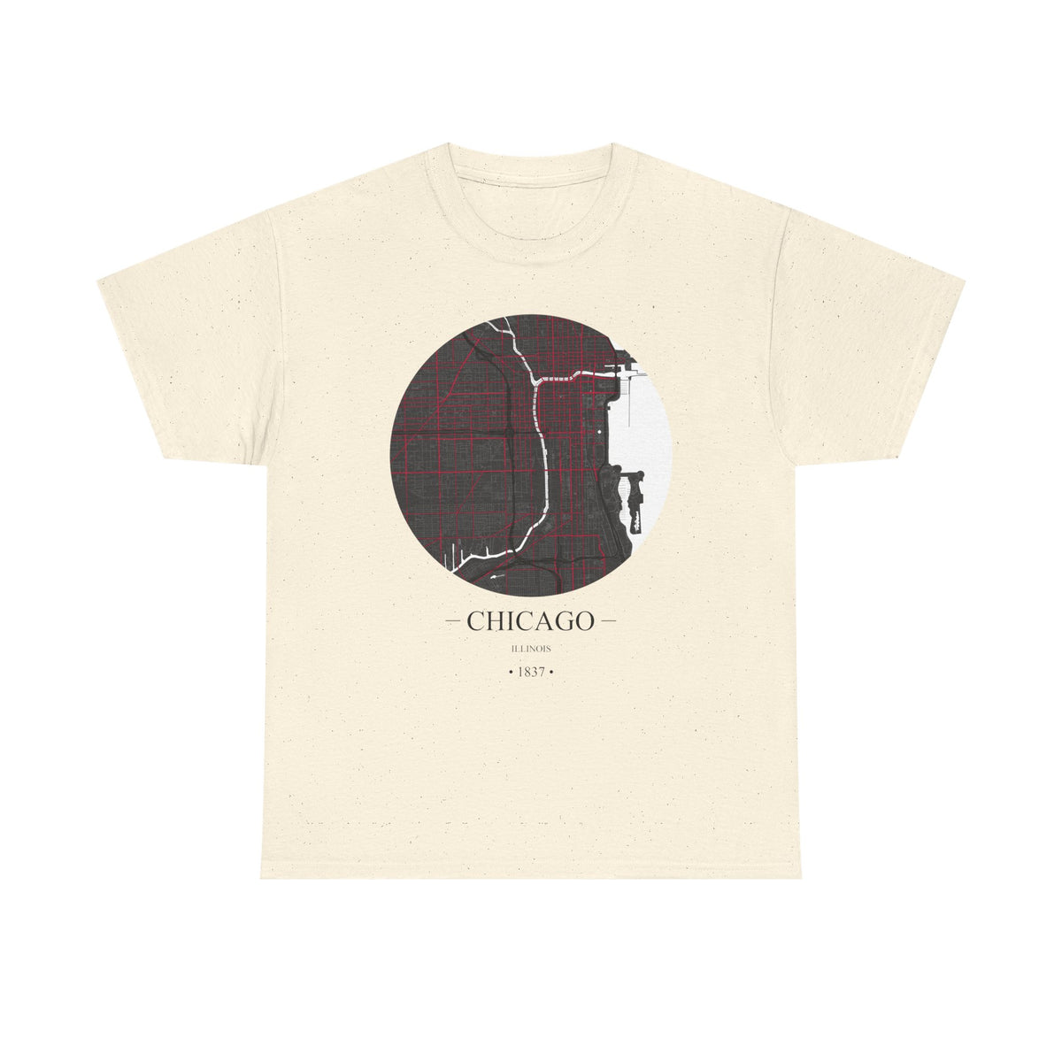 Chicago, Illinois 1837 Founders City Map Unisex Heavy Cotton Tee, Express Delivery available