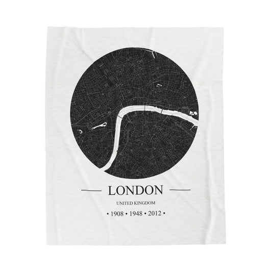 London, United Kingdom 1908, 1948 & 2012 Olympic Host City Map Velveteen Plush Blanket