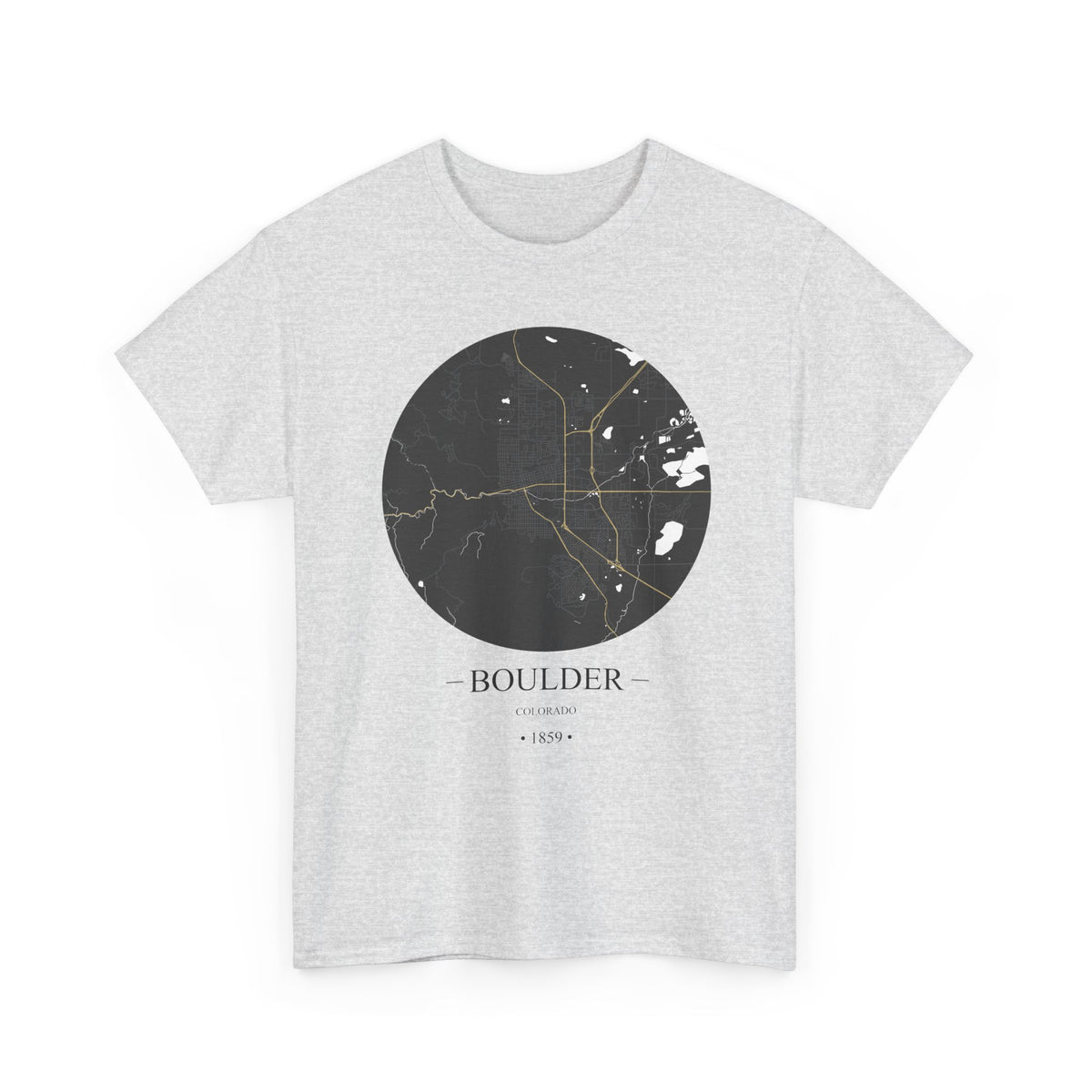Boulder, Colorado 1859 Founders City Map Unisex Heavy Cotton Tee, Express Delivery available
