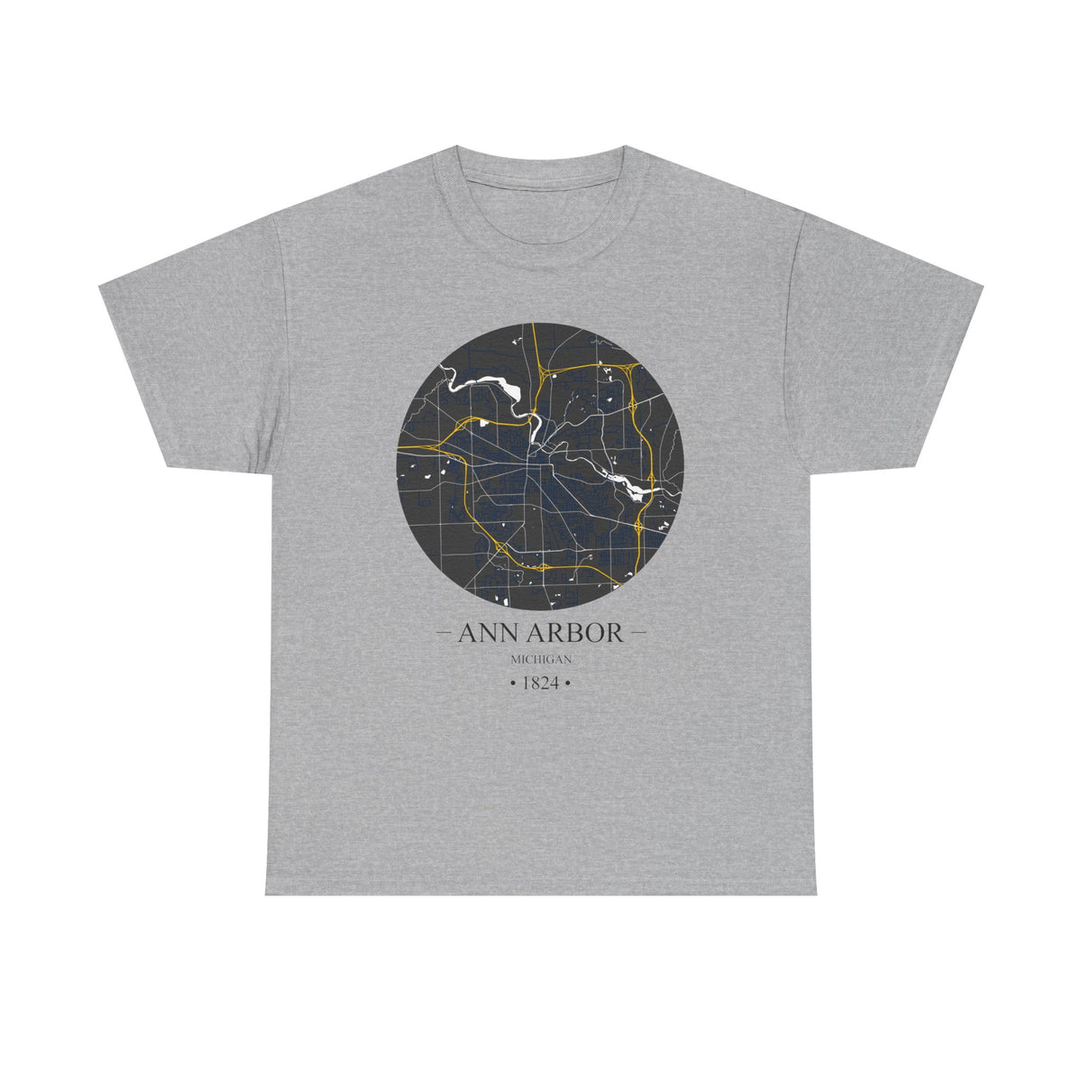 Ann Arbor, Michigan 1823 Founders City Map Unisex Heavy Cotton Tee, Express Delivery available