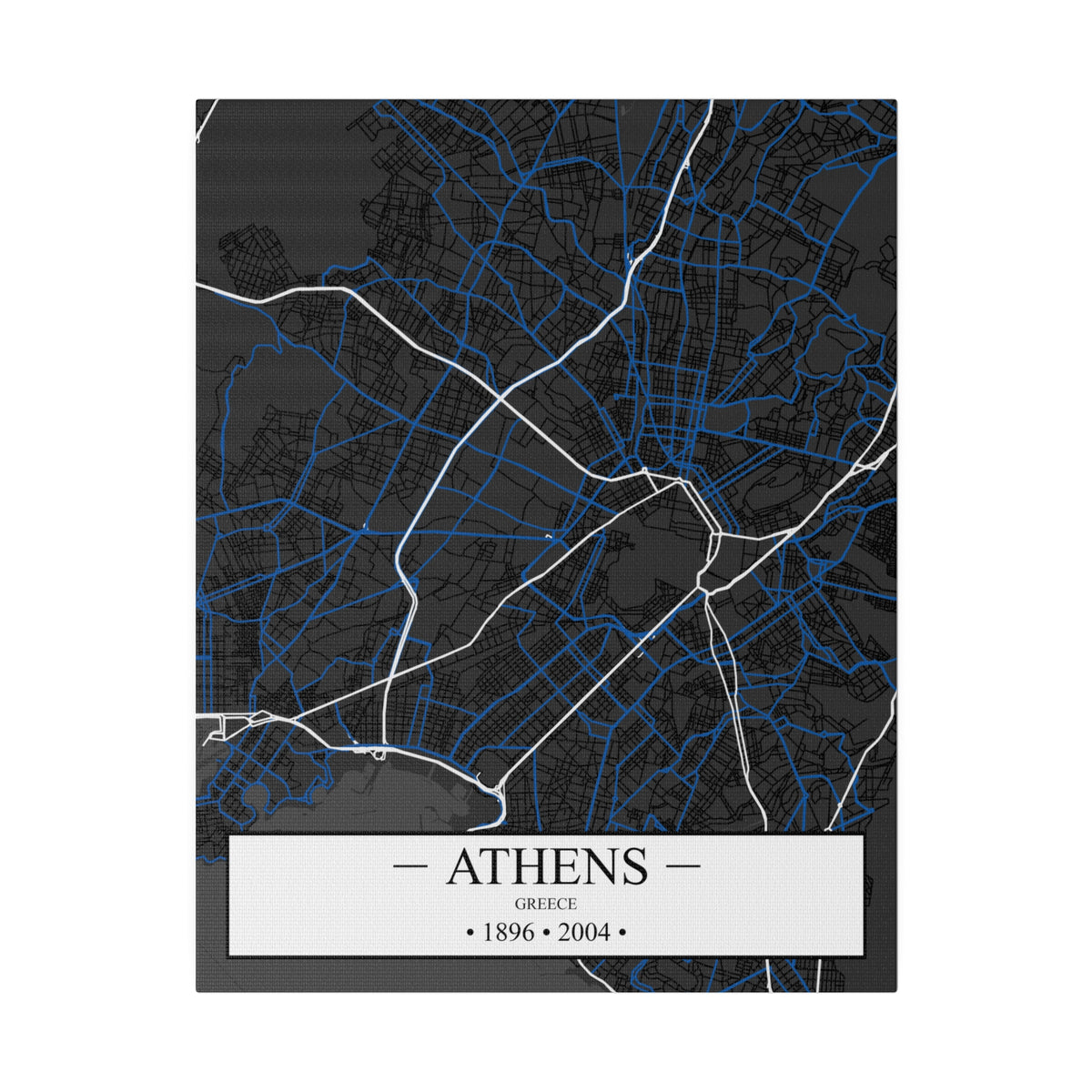 Athens, Greece 1896 & 2004, Color Map, Matte Canvas, Stretched, 0.75"