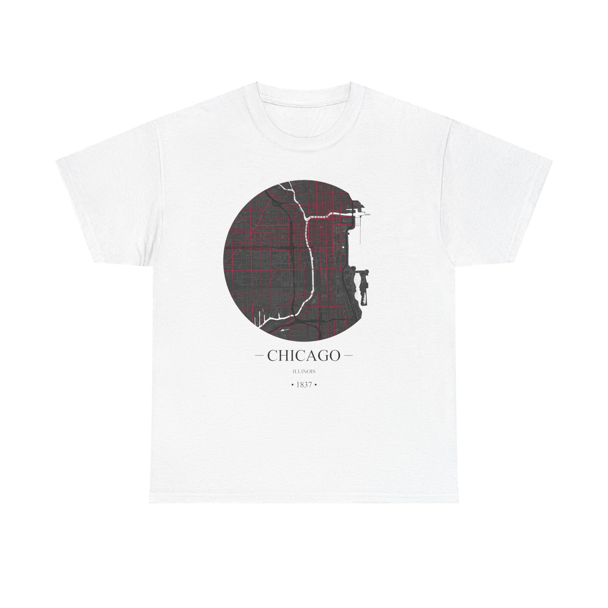 Chicago, Illinois 1837 Founders City Map Unisex Heavy Cotton Tee, Express Delivery available