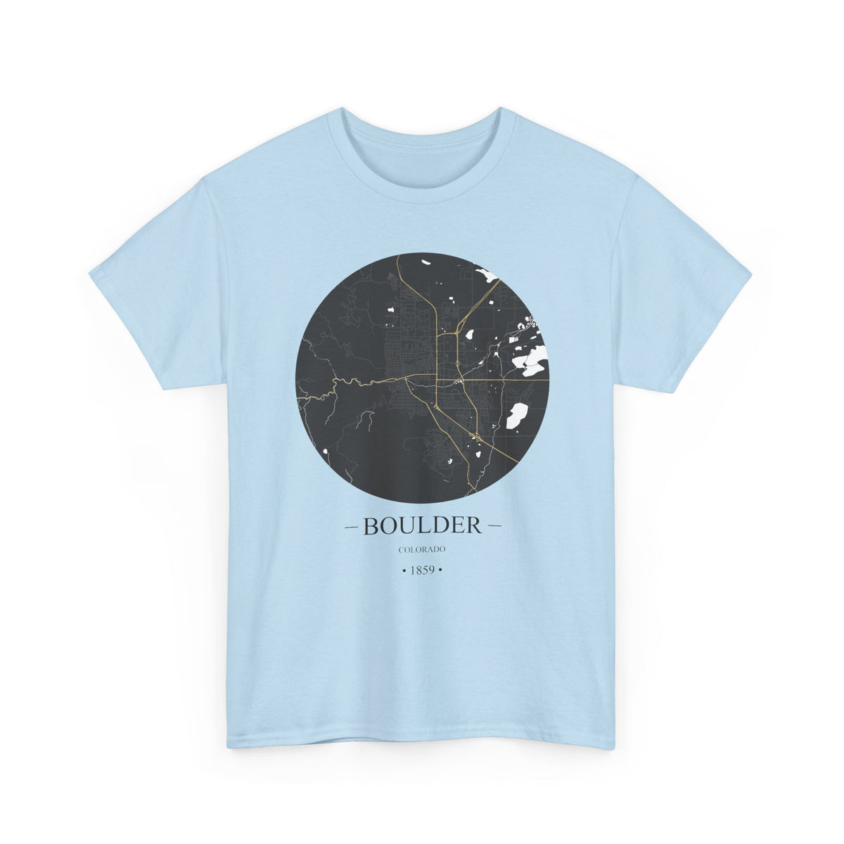 Boulder, Colorado 1859 Founders City Map Unisex Heavy Cotton Tee, Express Delivery available