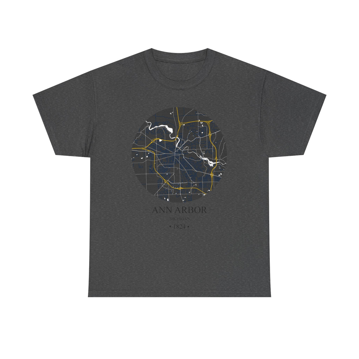 Ann Arbor, Michigan 1823 Founders City Map Unisex Heavy Cotton Tee, Express Delivery available