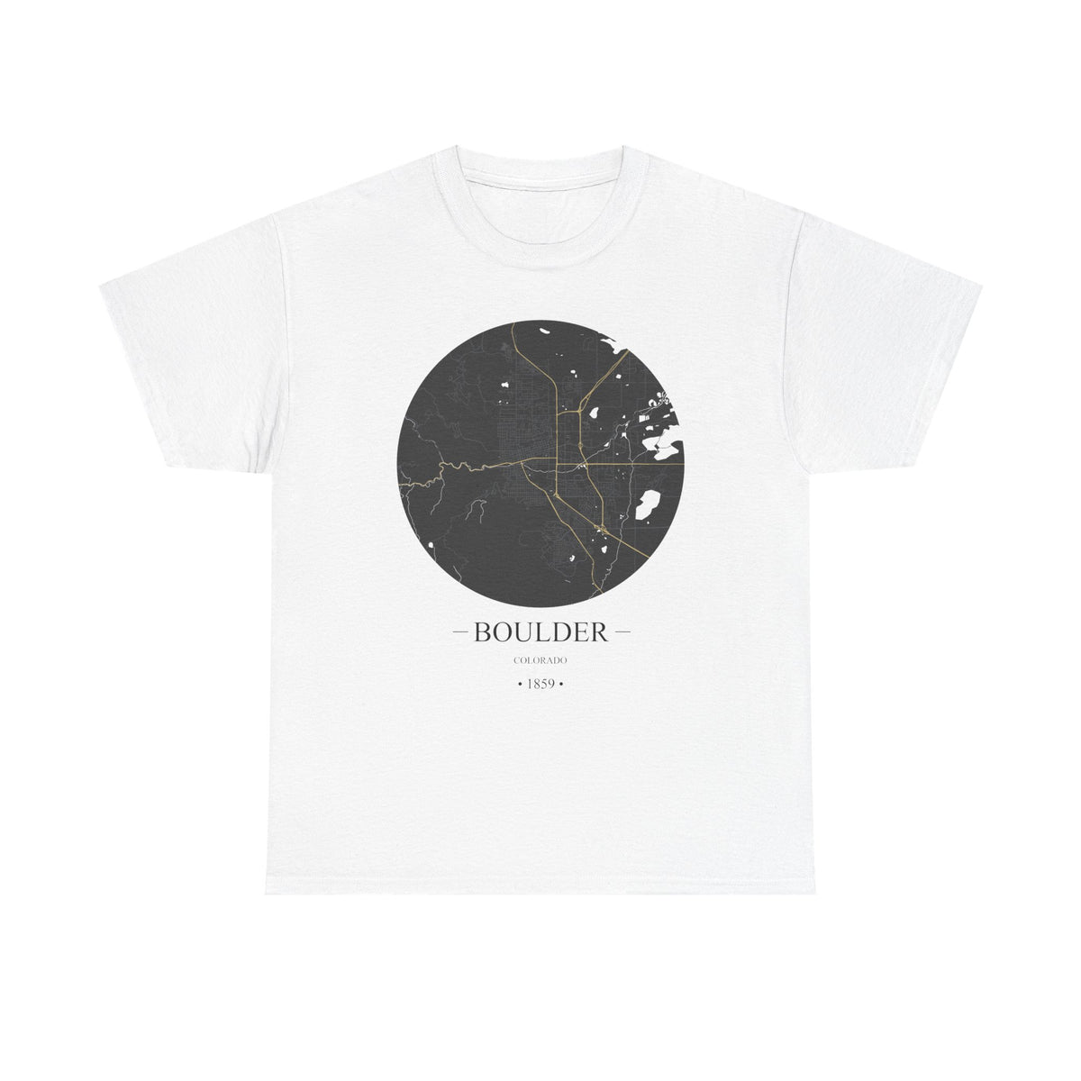 Boulder, Colorado 1859 Founders City Map Unisex Heavy Cotton Tee, Express Delivery available