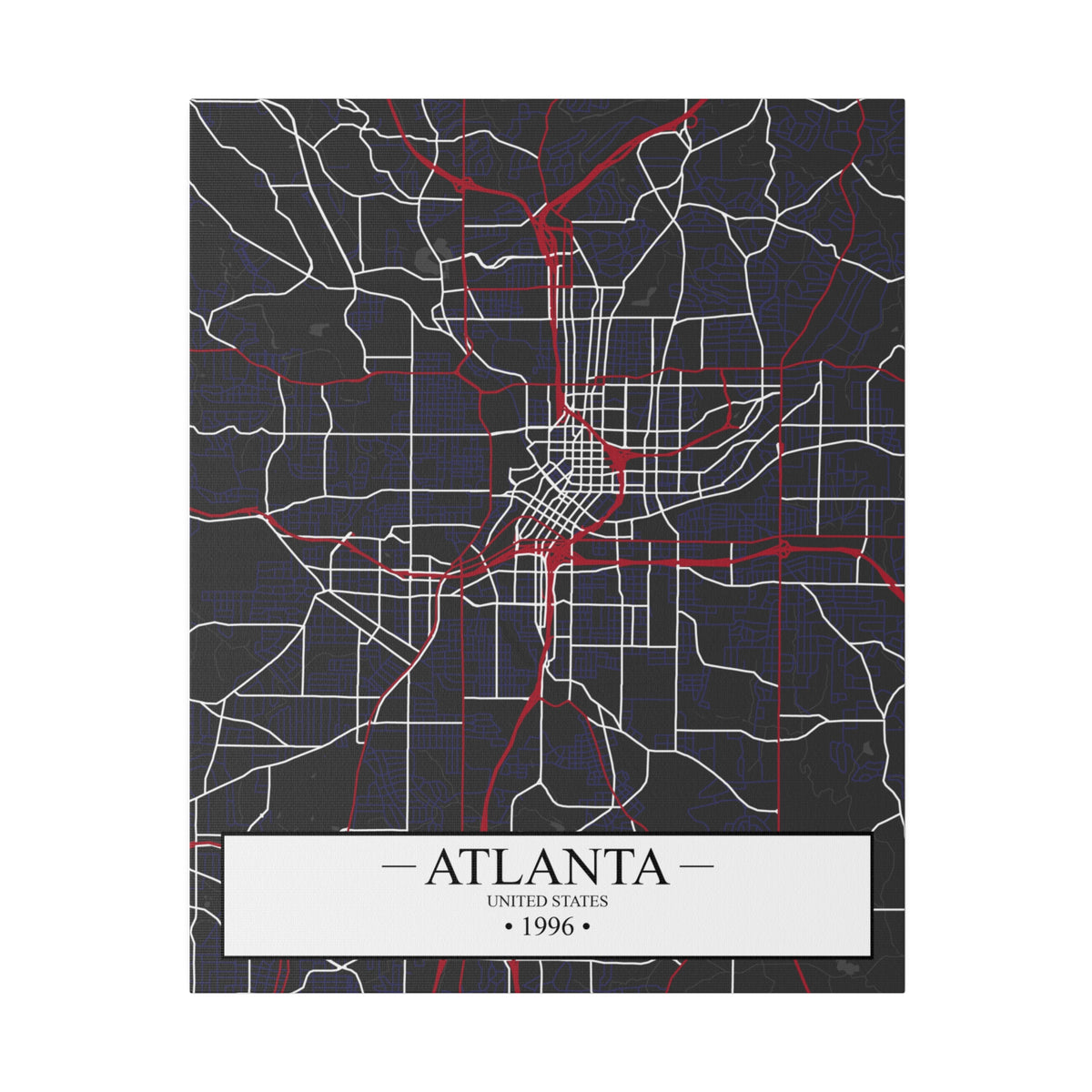 Atlanta, United States 1996, Color Map, Matte Canvas, Stretched, 0.75"