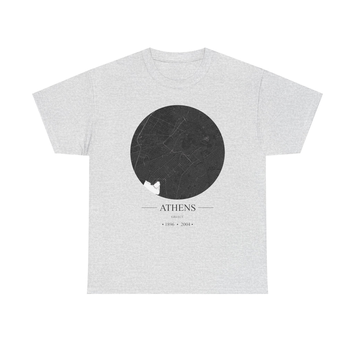Athens, Greece 1896 & 2004 Olympic Host City Map Unisex Heavy Cotton Tee