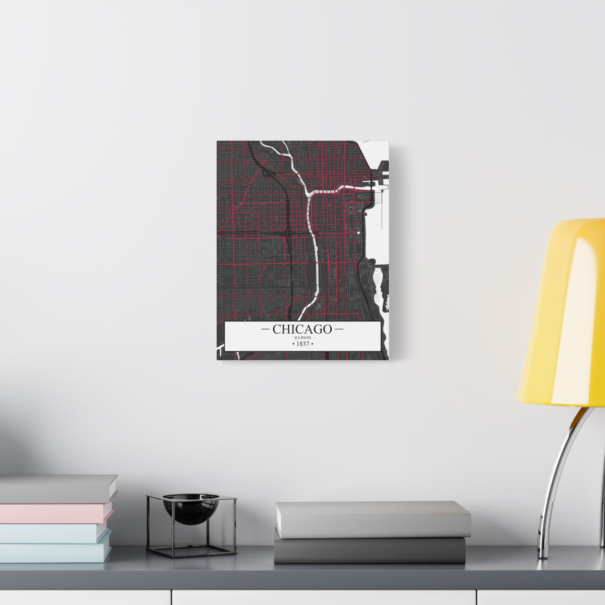 Chicago, Illinois 1837 Founders City Map, Matte Canvas Print (Stretched, 1.25")