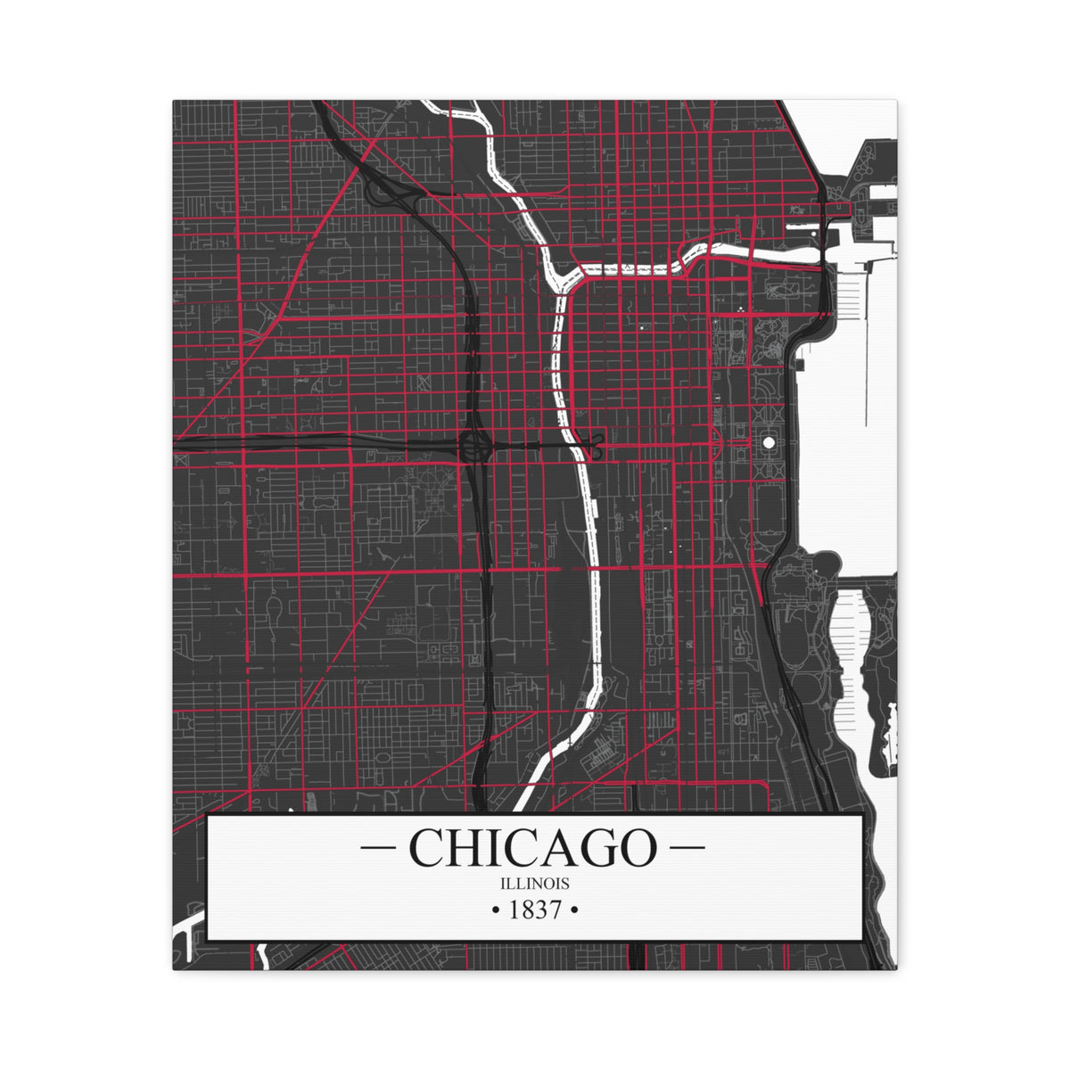 Chicago, Illinois 1837 Founders City Map, Matte Canvas Print (Stretched, 1.25")