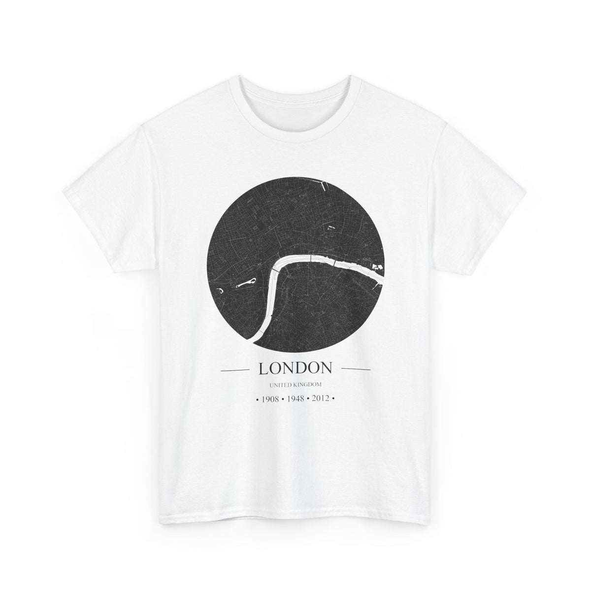 London, United Kingdom 1908, 1948 & 2012 Olympic Host City Map Unisex Heavy Cotton Tee