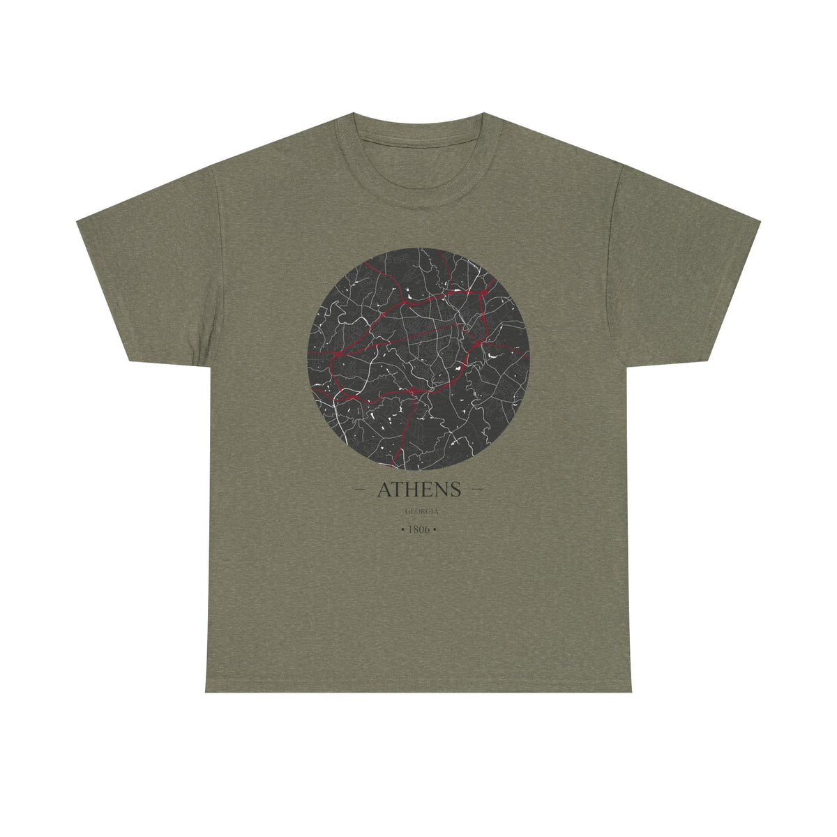 Athens, Georgia 1806 – Founders City Map – Unisex Heavy Cotton Tee, Express Delivery available