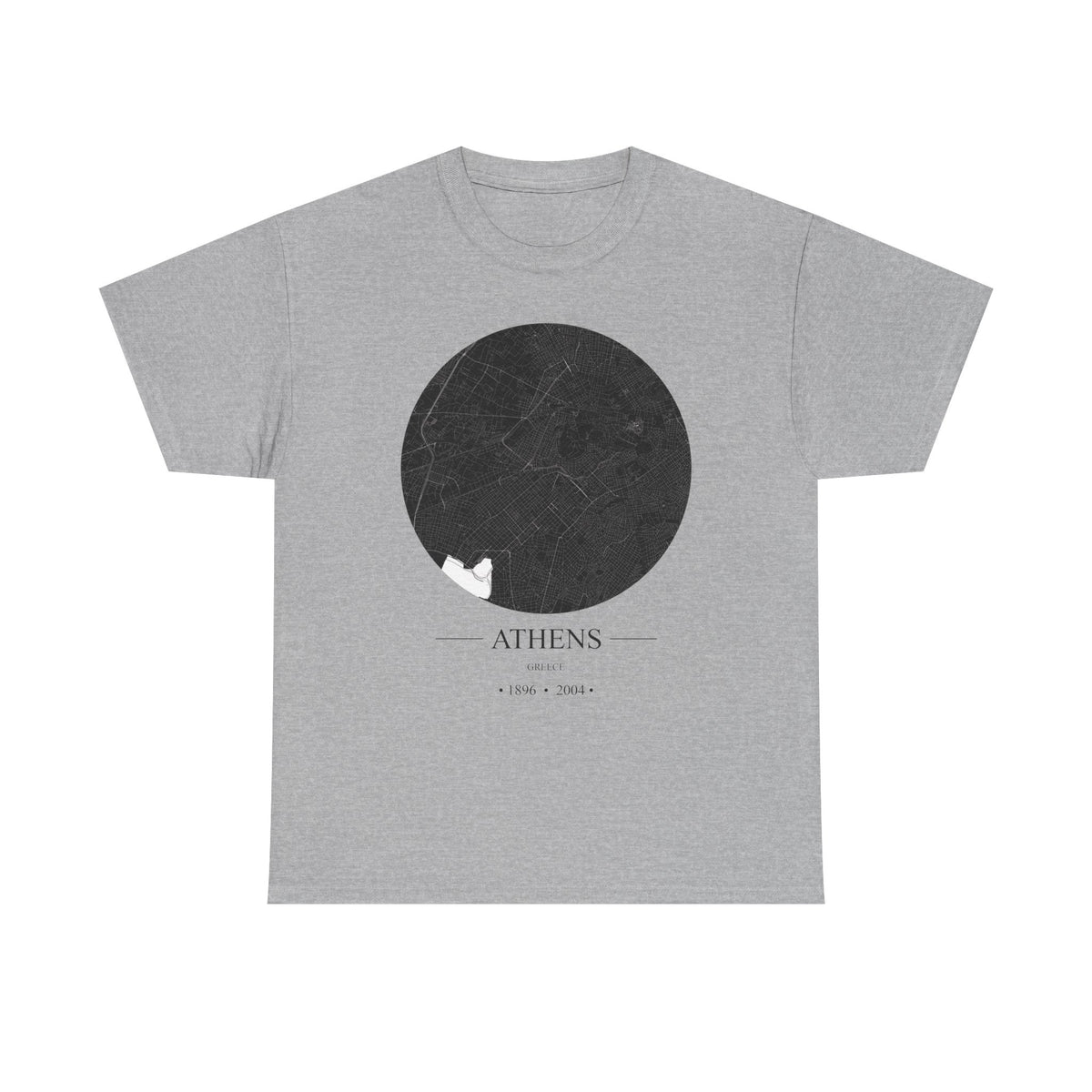 Athens, Greece 1896 & 2004 Olympic Host City Map Unisex Heavy Cotton Tee