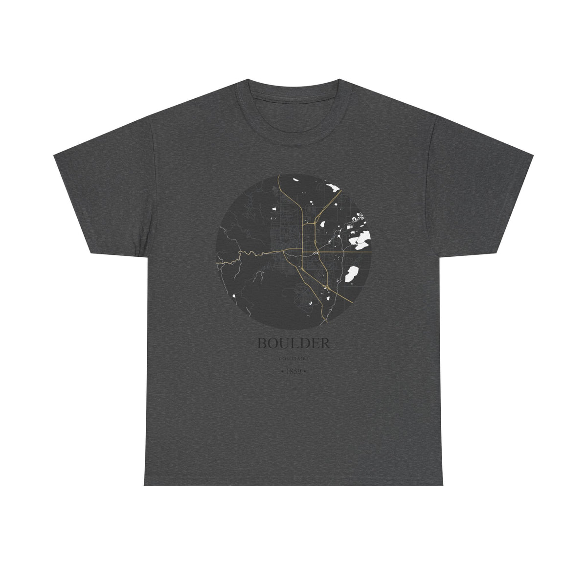 Boulder, Colorado 1859 Founders City Map Unisex Heavy Cotton Tee, Express Delivery available