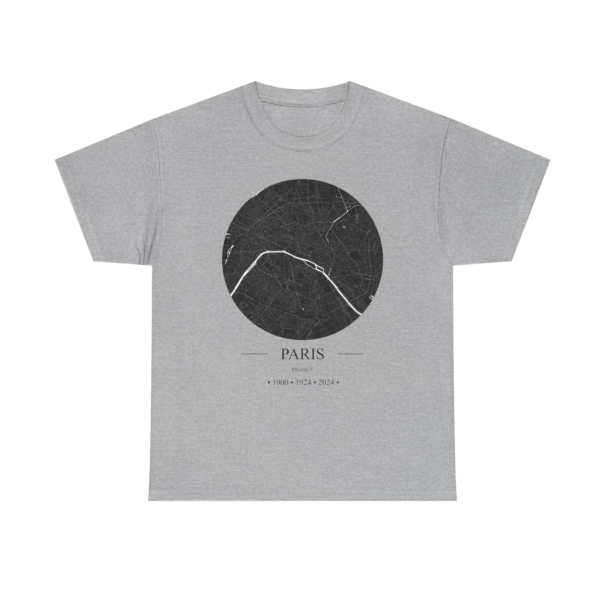 Paris, France 1900, 1924 & 2024 Olympic Host City Map Unisex Heavy Cotton Tee