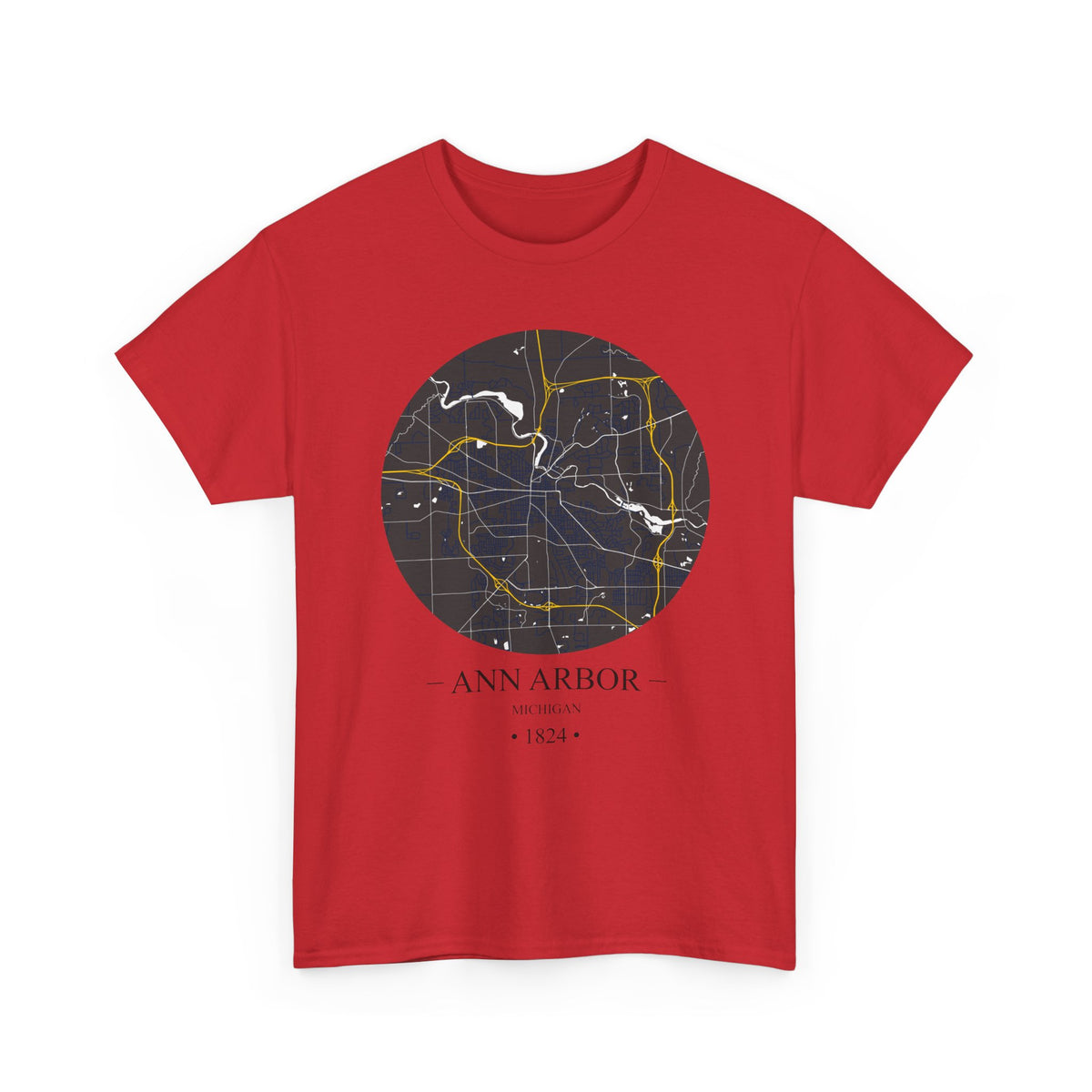 Ann Arbor, Michigan 1823 Founders City Map Unisex Heavy Cotton Tee, Express Delivery available