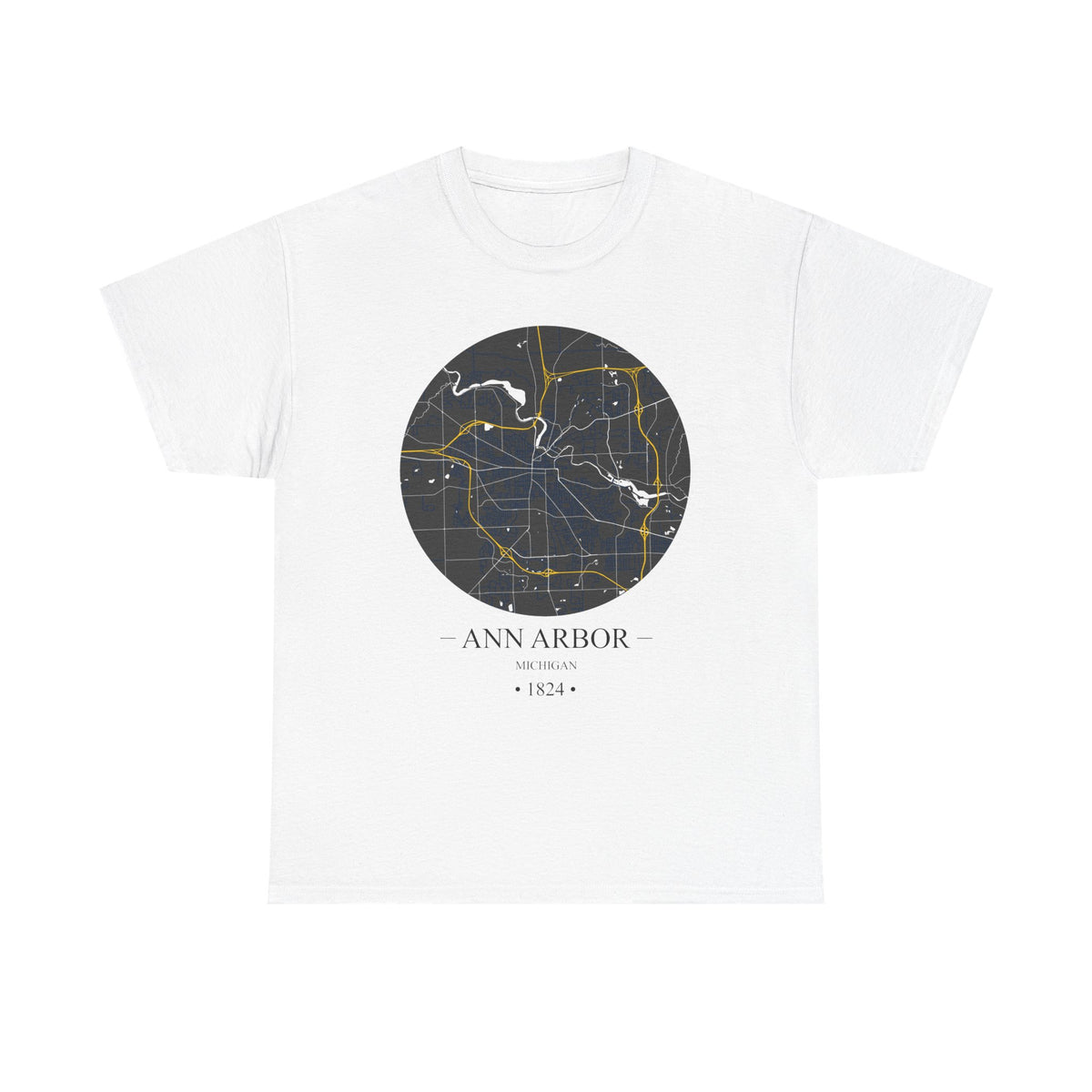Ann Arbor, Michigan 1823 Founders City Map Unisex Heavy Cotton Tee, Express Delivery available