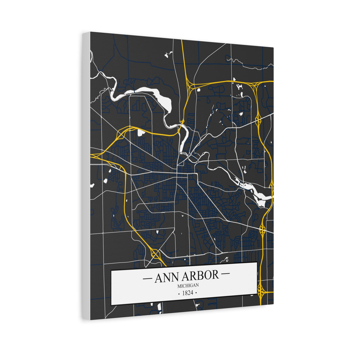 Ann Arbor, Michigan 1823 Founders City Map, Matte Canvas Print (Stretched, 1.25")