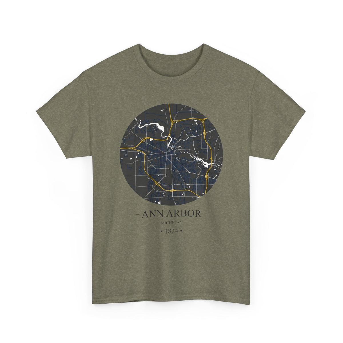 Ann Arbor, Michigan 1823 Founders City Map Unisex Heavy Cotton Tee, Express Delivery available