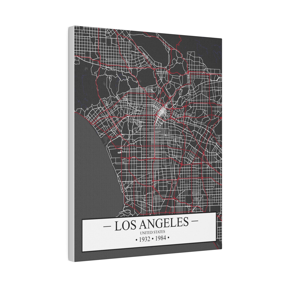 Los Angeles, United States 1932 & 1984, Color Map, Matte Canvas, Stretched, 0.75"
