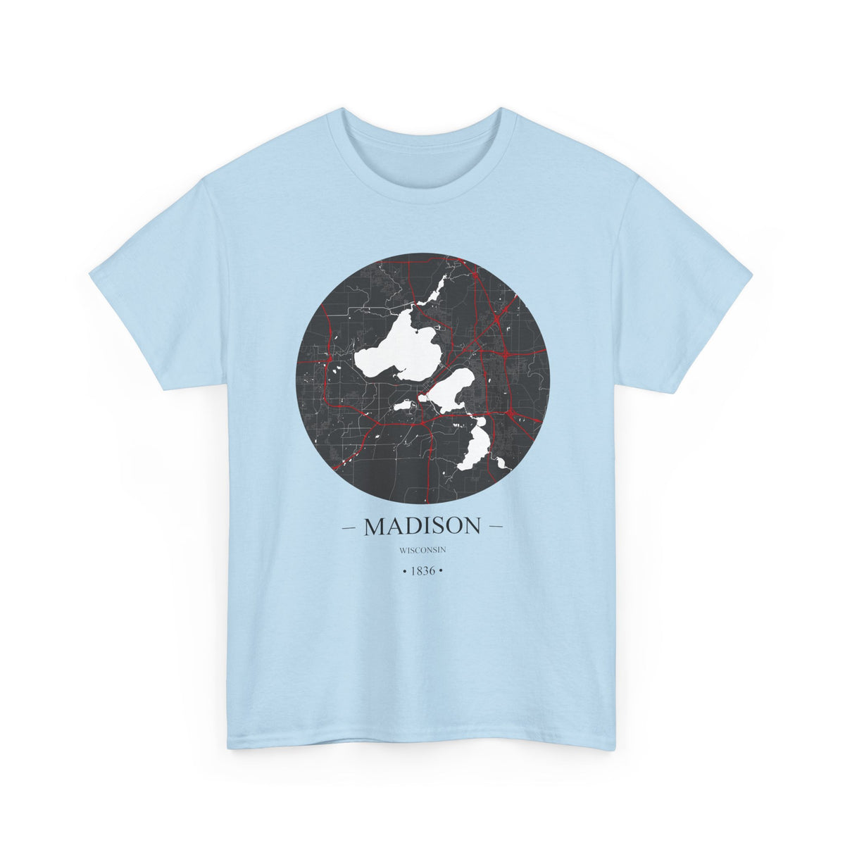 Madison, Wisconsin 1836 Founders City Map Unisex Heavy Cotton Tee, Express Delivery available