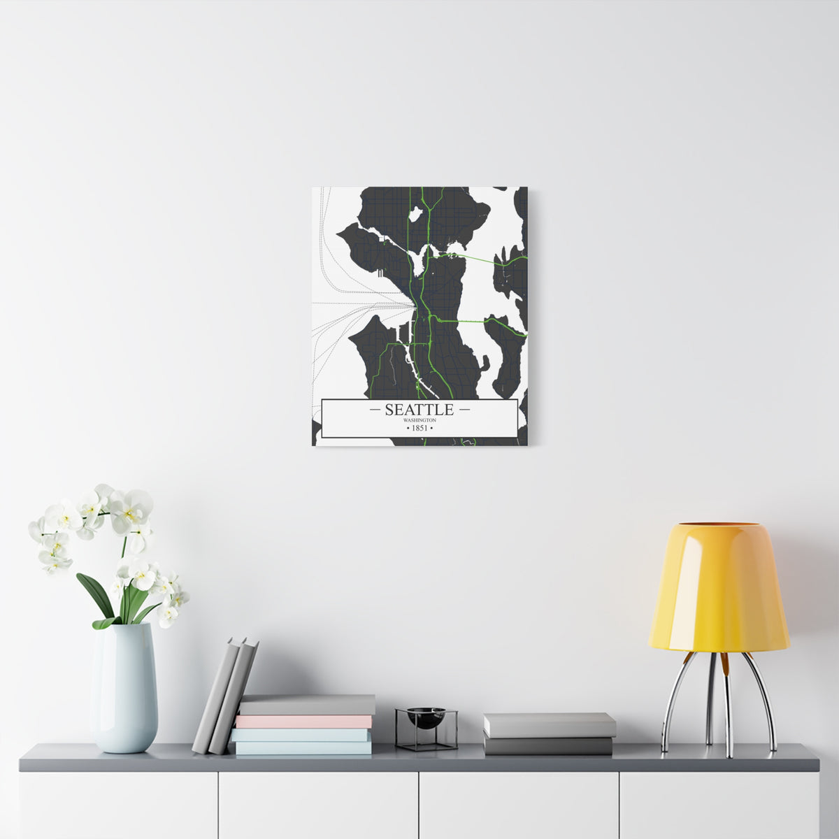Seattle, Washington 1851 Founders City Map, Matte Canvas Print (Stretched, 1.25")