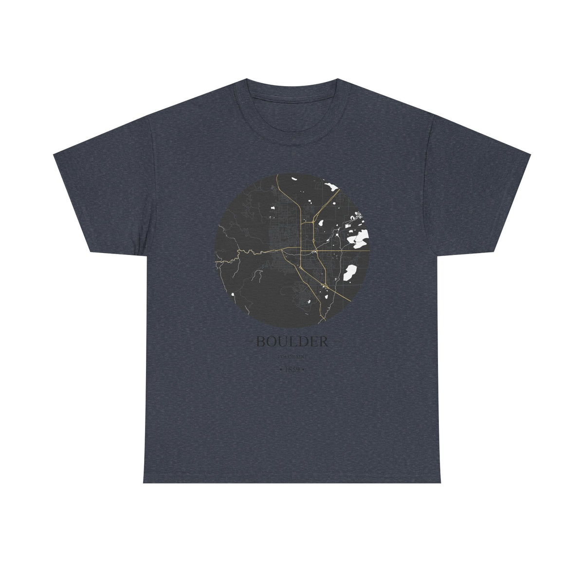 Boulder, Colorado 1859 Founders City Map Unisex Heavy Cotton Tee, Express Delivery available