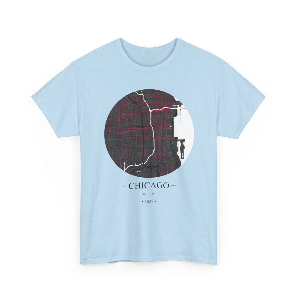 Chicago, Illinois 1837 Founders City Map Unisex Heavy Cotton Tee, Express Delivery available