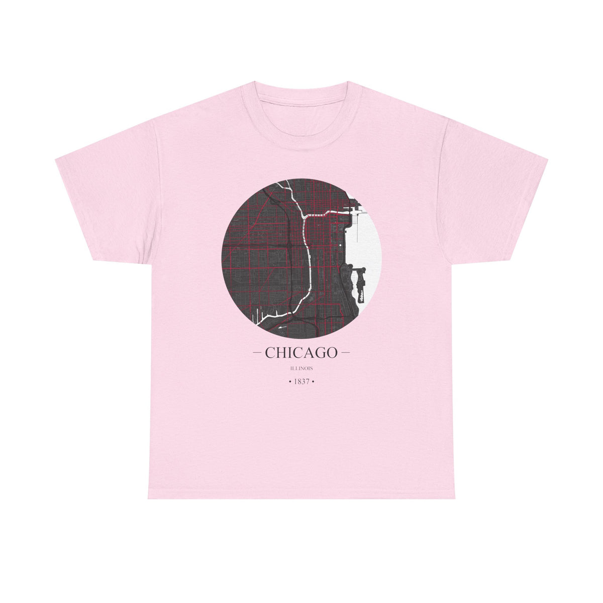 Chicago, Illinois 1837 Founders City Map Unisex Heavy Cotton Tee, Express Delivery available