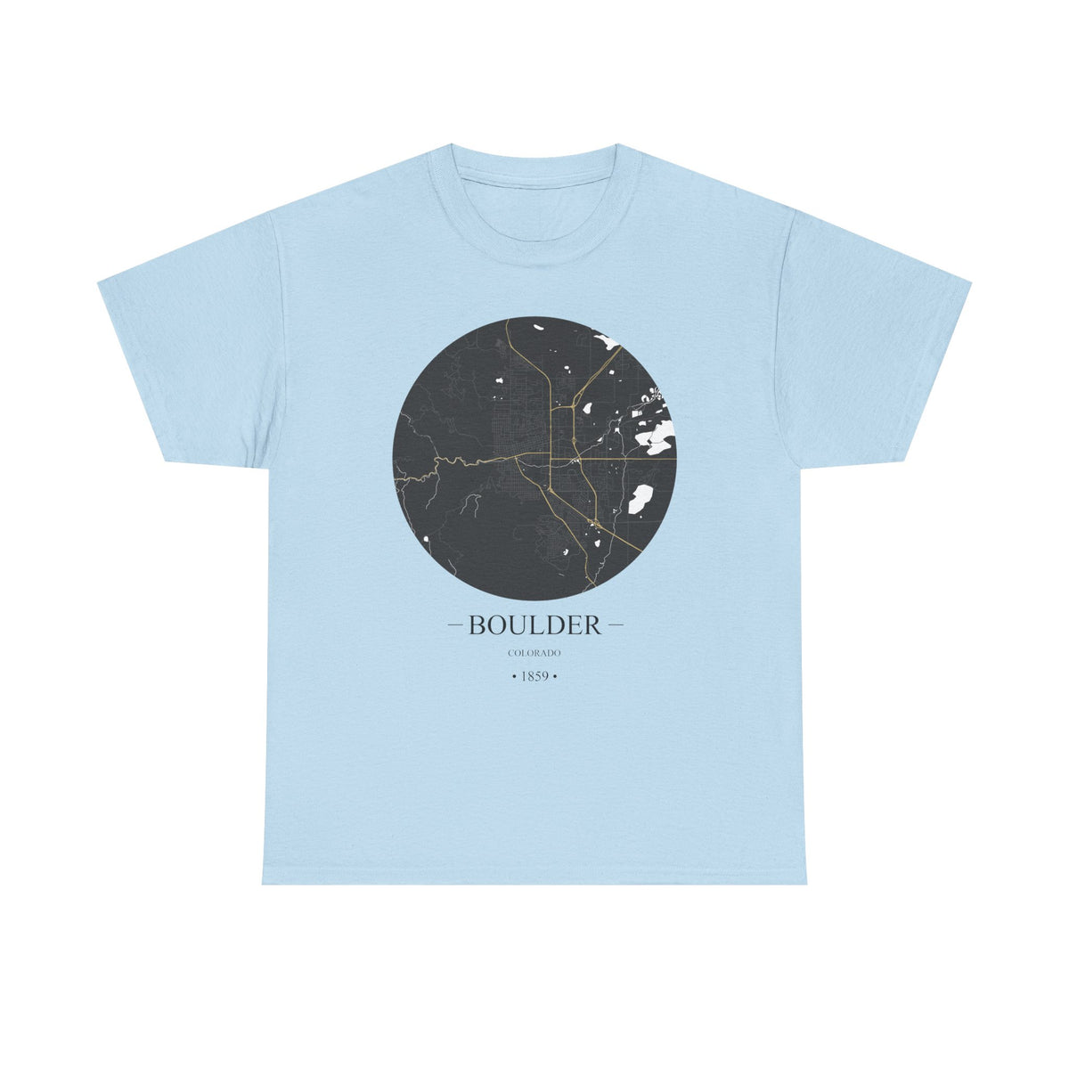 Boulder, Colorado 1859 Founders City Map Unisex Heavy Cotton Tee, Express Delivery available