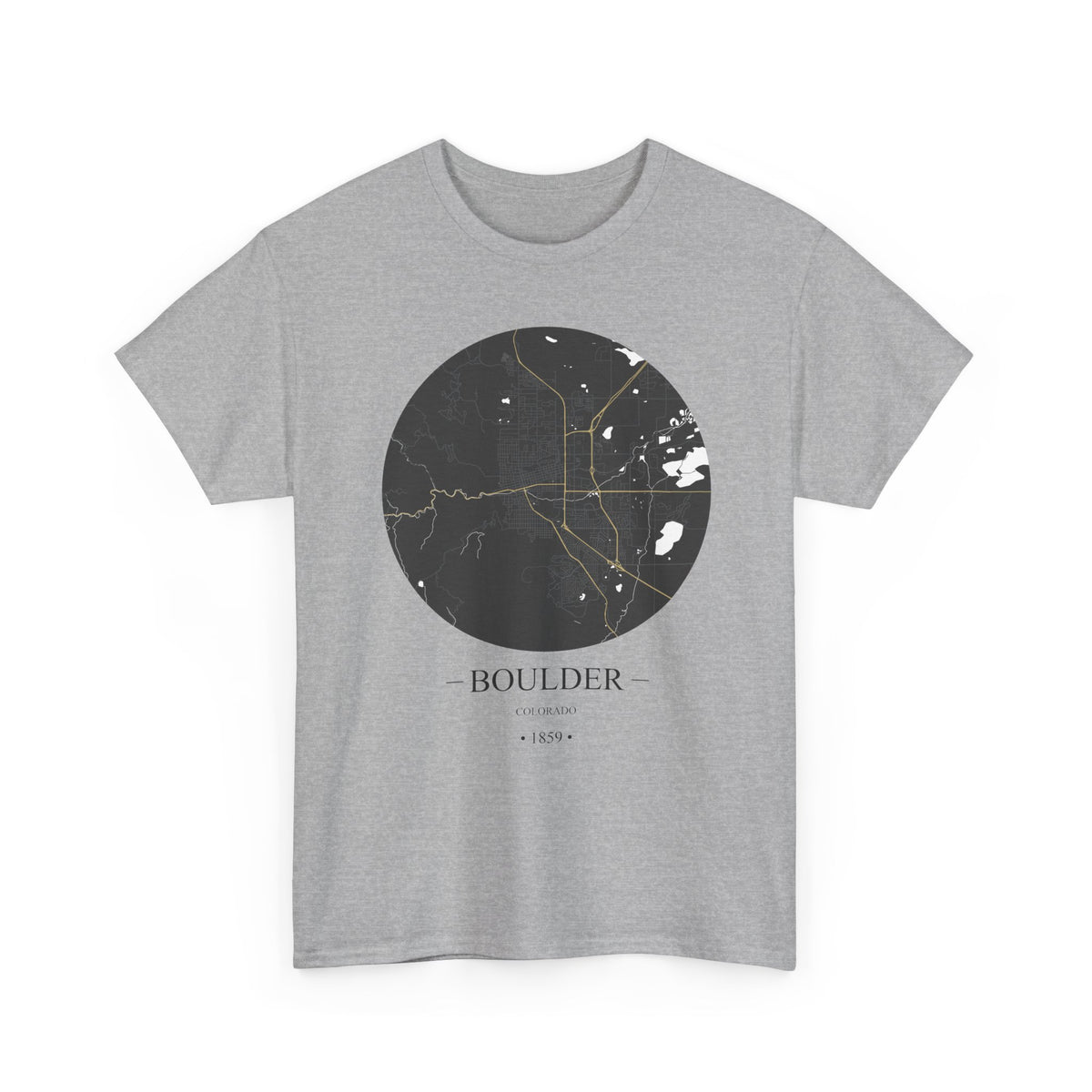 Boulder, Colorado 1859 Founders City Map Unisex Heavy Cotton Tee, Express Delivery available