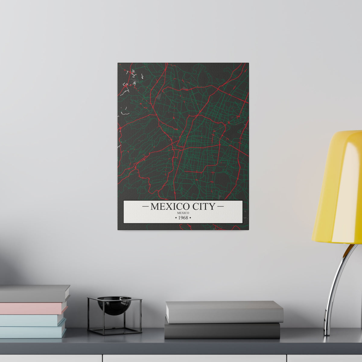 Mexico City, Mexico 1968, Color Map, Matte Canvas, Stretched, 0.75"