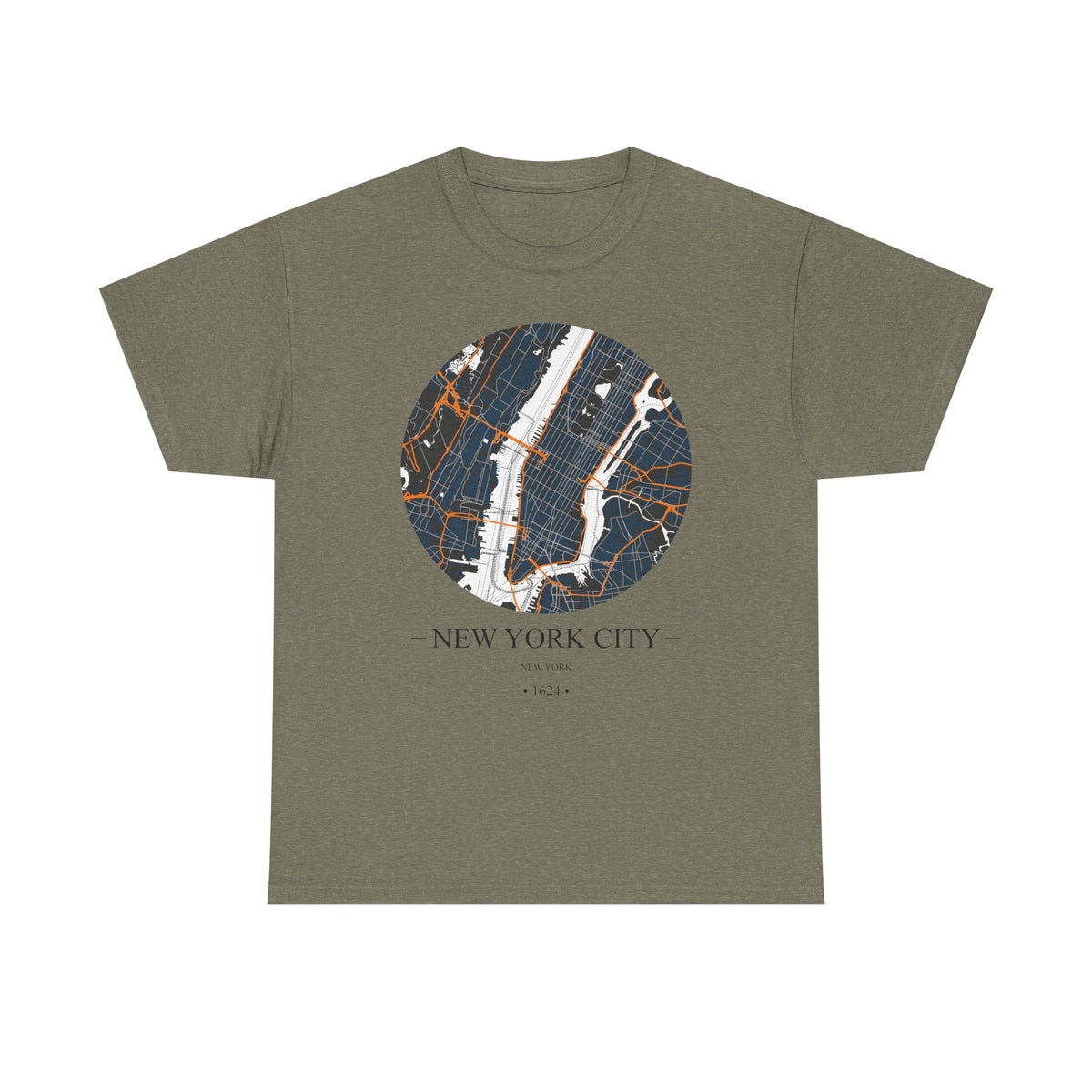 New York City, New York 1624 Founders City Map Unisex Heavy Cotton Tee, Express Delivery available