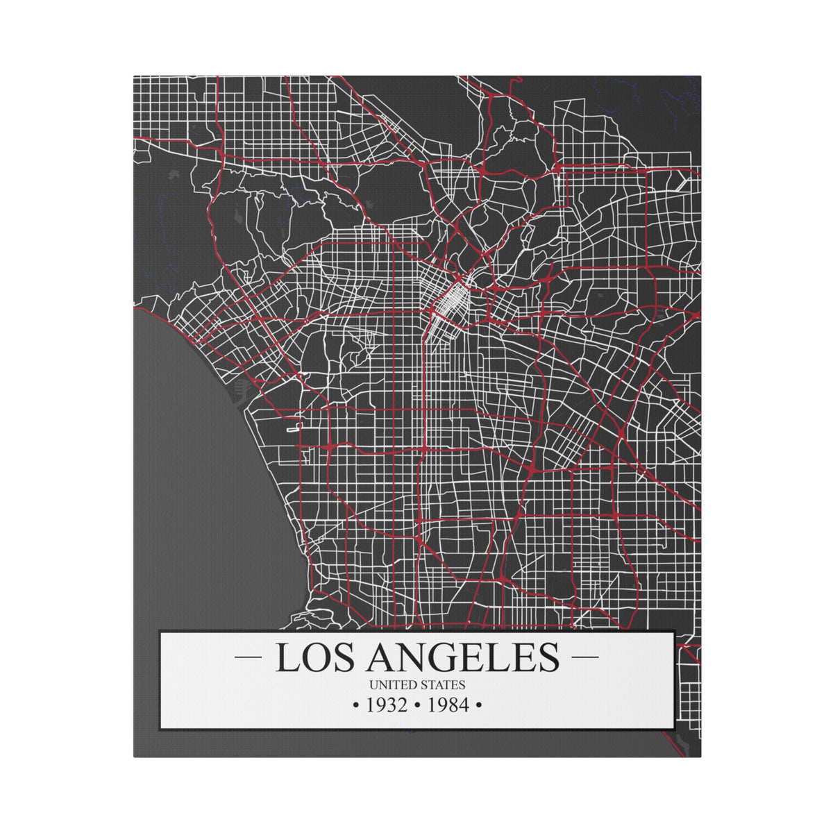 Los Angeles, United States 1932 & 1984, Color Map, Matte Canvas, Stretched, 0.75"