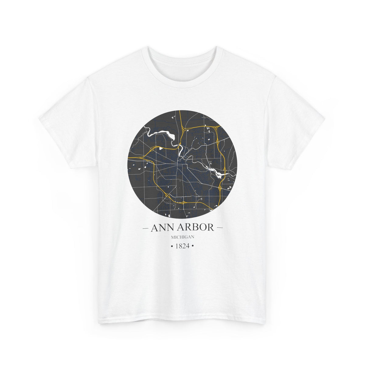 Ann Arbor, Michigan 1823 Founders City Map Unisex Heavy Cotton Tee, Express Delivery available