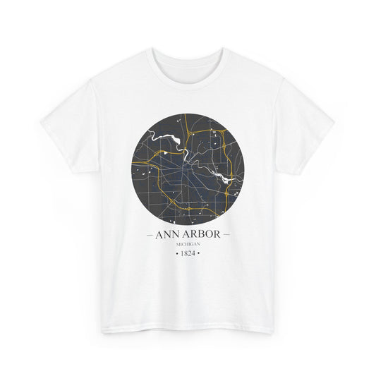 Ann Arbor, Michigan 1823 Founders City Map Unisex Heavy Cotton Tee, Express Delivery available