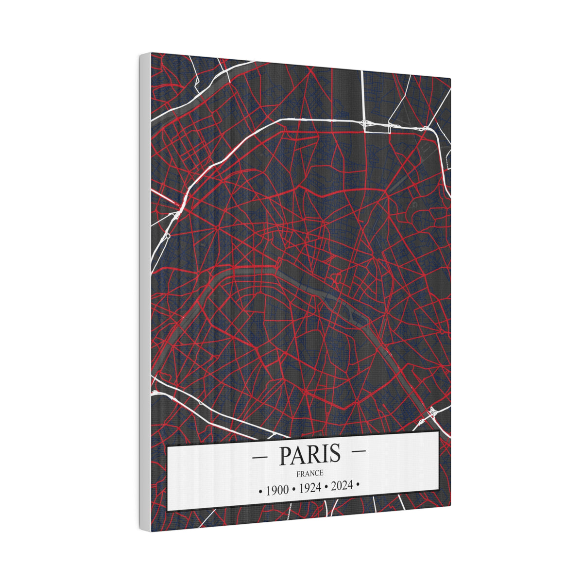 Paris, France 1900, 1924 & 2024, Color Map, Matte Canvas, Stretched, 0.75"