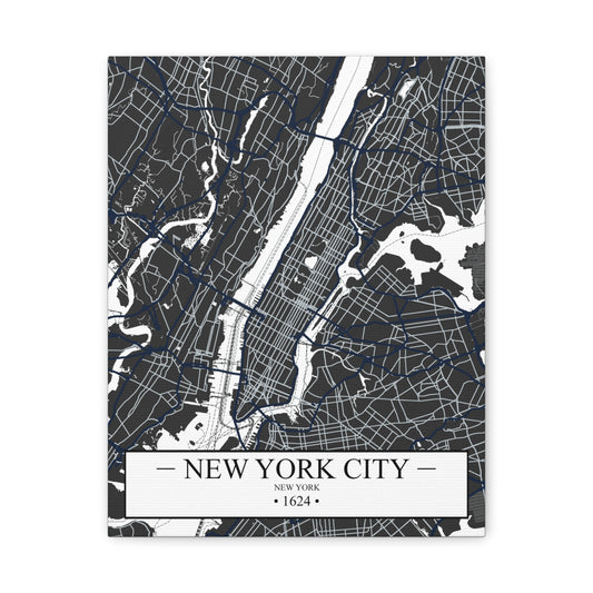 New York City, New York 1624 Founders City Map, Matte Canvas Print (Stretched, 1.25")