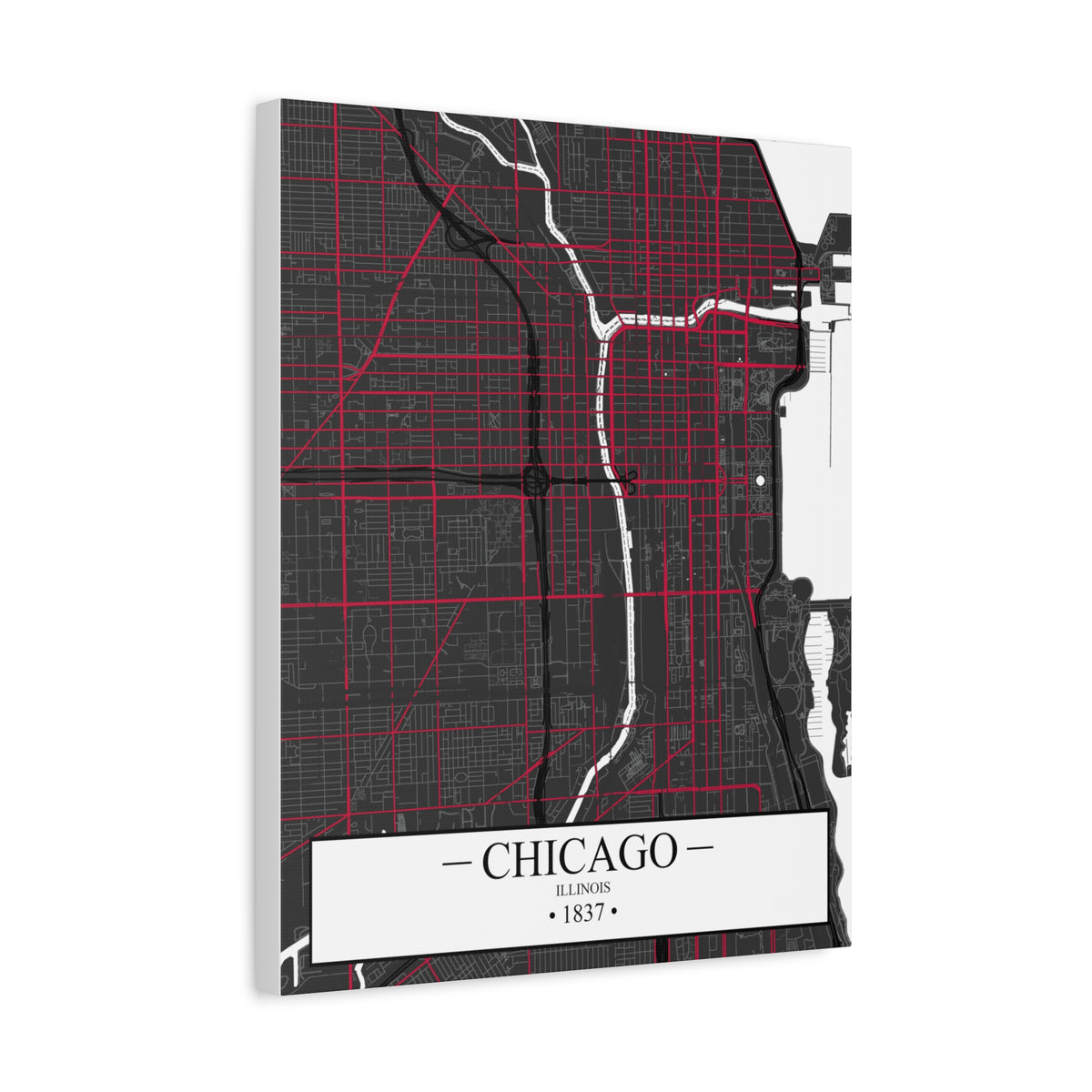 Chicago, Illinois 1837 Founders City Map, Matte Canvas Print (Stretched, 1.25")