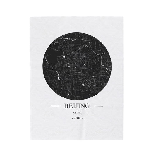 Beijing, China 2008 Olympic Host City Map Velveteen Plush Blanket
